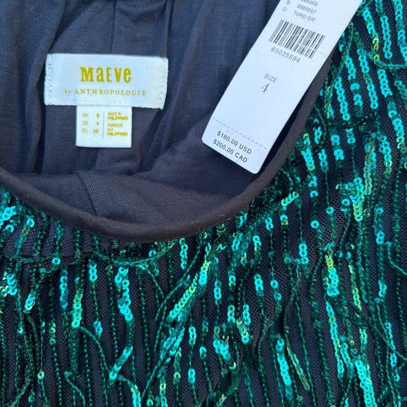 NWT Maeve By Anthropologie Sequin-Embellished Trousers Size 4 Green Sparkle Blk - Picture 5 of 7
